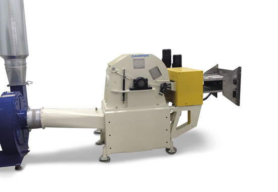 Airlaid hammer mill with fixed beater rotor for reduced noise level when defiberating pulp fibres