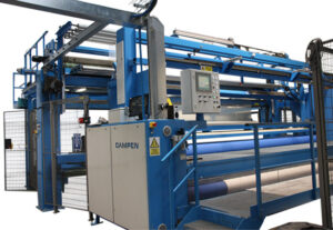 CAMPENs unique system for automatic winding and packaging of carpets ensures environmentally friendly and economical packaging